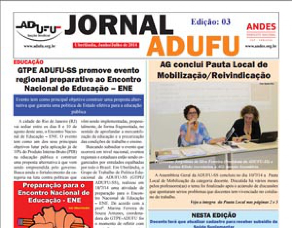 Jornal ADUFU-SS - Edição: 03 - Junho-julho 2014